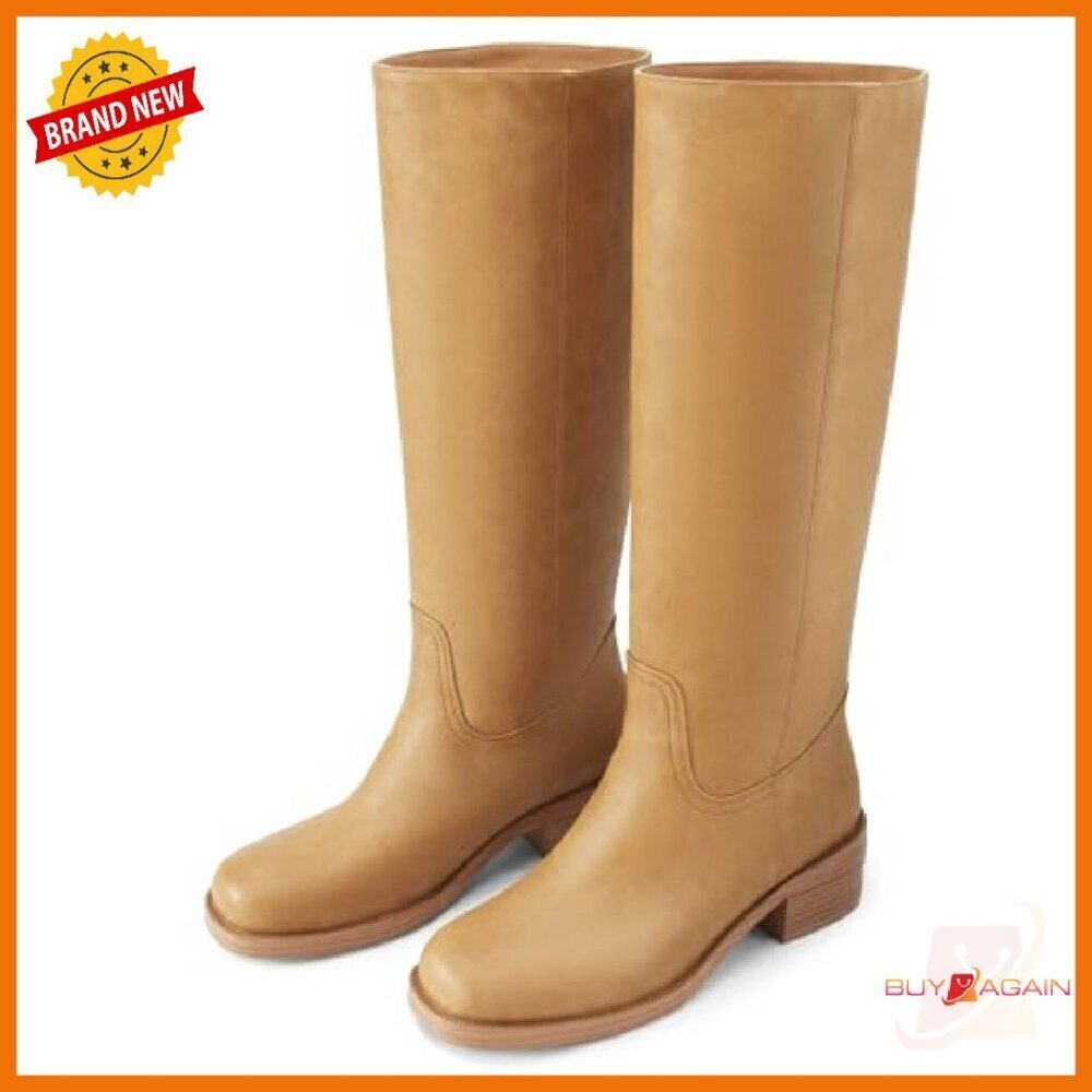 Knee High Boots Square Toe Chunky Heel Pull On Wide Calf Riding Boots - Picture 4 of 8